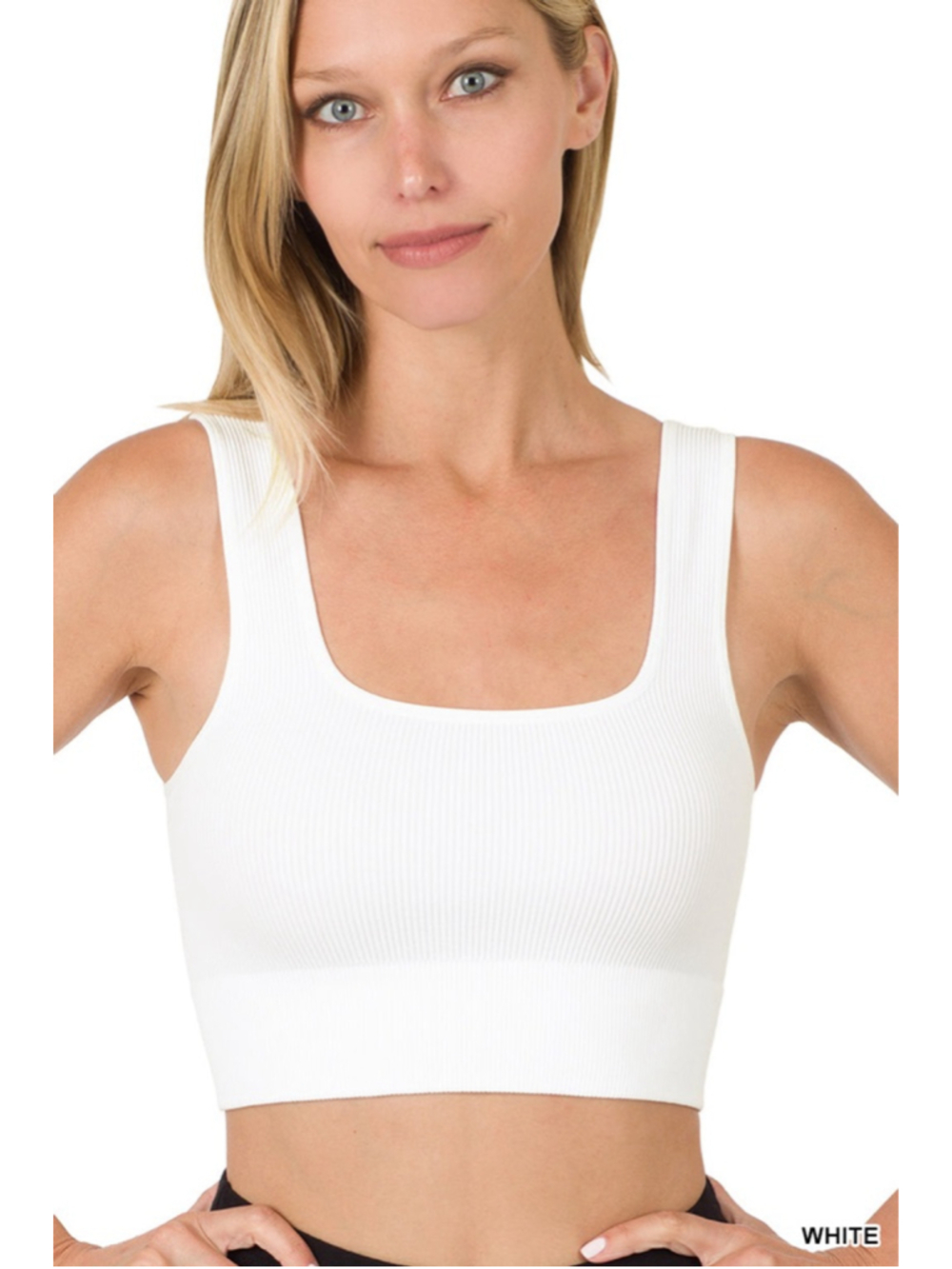 Women's ZENANA White Ribbed Square Neck Crop Top S/M. NWOT